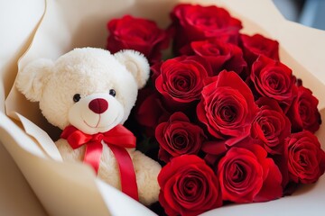 Red Rose Bouquet with Teddy Bear: Romantic and Heartwarming Gift