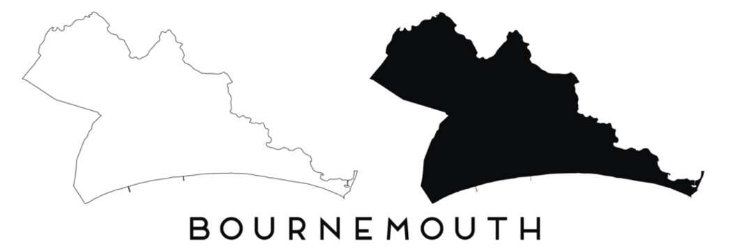 Bournemouth map outline and black silhouette vector