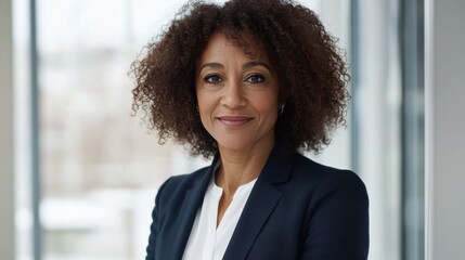 Confident african american businesswoman in professional attire standing in office