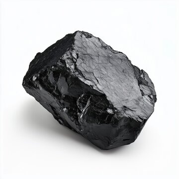 Single piece of lignite coal isolated on pure white background, studio shot