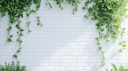 Rustic white brick wall with lush green climbing plants, perfect wedding backdrop