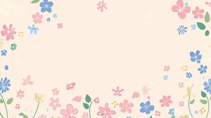 Pastel floral frame, spring, peach background, design element