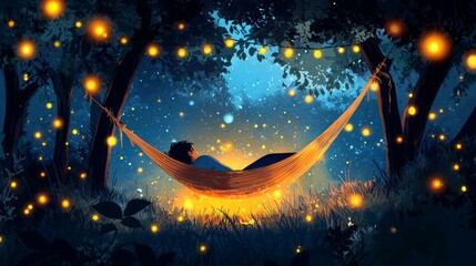 Hammock illustration with person napping in nature settings