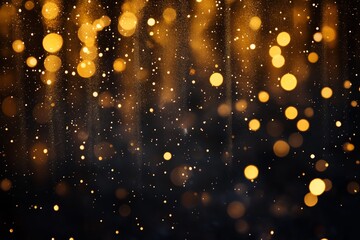 Twinkling stars and raindrops create a magical display of golden lights on a dark background. Generative AI
