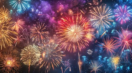 Fototapeta premium Colorful Fireworks Exploding in the Night Sky for Celebration, Generative AI