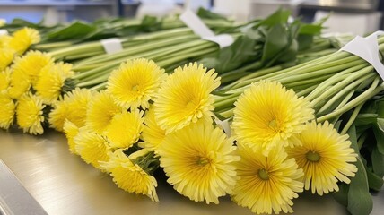Bright yellow gerbera daisies arranged in a natural bouquet for floral decor ,National Dandelion Day