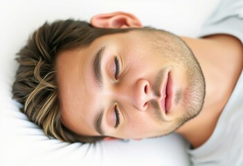 Portrait of a sleeping male person on a white background