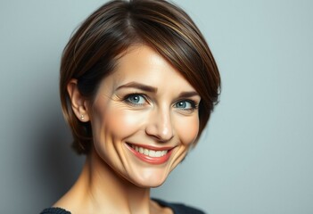 Fototapeta premium Portrait of a woman with short hair and a subtle smile