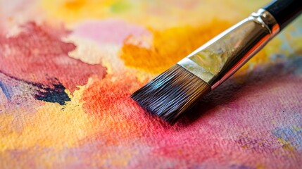 Obraz premium Paintbrush on Vibrant Watercolor Painting