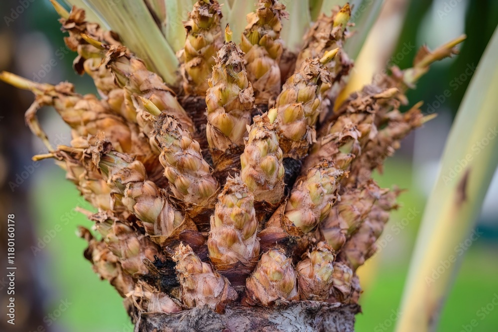 Poster close-up of a palm tree trunk without leaves, ideal for use in travel or nature-themed designs