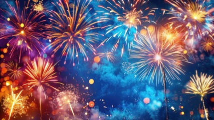 Fototapeta premium Colorful Fireworks Exploding in the Night Sky for Celebration, Generative AI