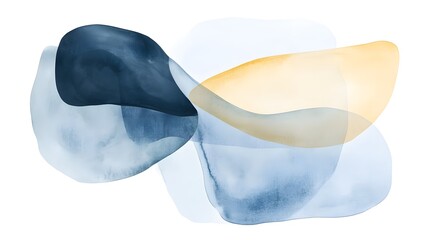 Abstract Watercolor Painting Blue Yellow Shapes