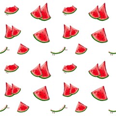 Watercolor pattern of watermelon slices designed for textile and paper products