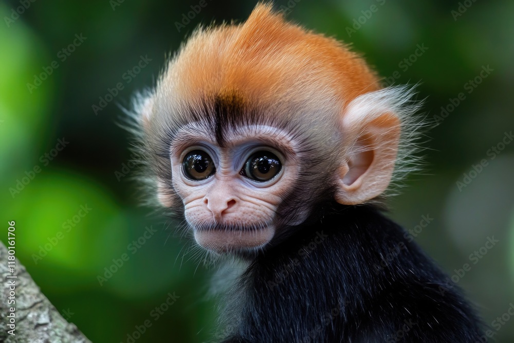 Poster Close-up shot of a monkey sitting on a tree branch, looking directly at the camera