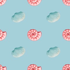 Colorful watercolor seashell pattern for fabric and packaging design