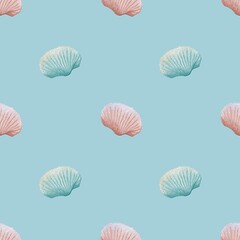 Seamless watercolor shell pattern for textile and packaging design