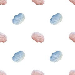 Seamless watercolor shell pattern for textile and wrapping paper design
