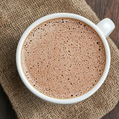Mocha latte isolated on white background, top view, view from above, delicious mocha mousse latte drink in glass cup hot beverage, for cafe, coffee shop, menu 
