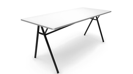 A long table with a black frame and white top