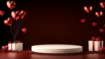 Valentine's Day background with a white podium stage