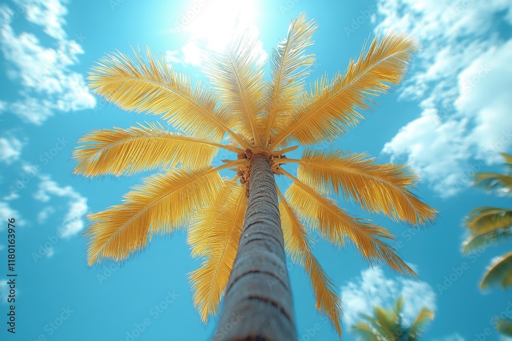 Poster a palm tree standing alone against a bright sunny background