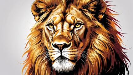 Fototapeta premium A Majestic Lion's Head Illustration Serving as a Symbol of Strength, Courage, and Royalty: A Powerful, Detailed Artwork Capturing the Noble Essence of the King of the Jungle