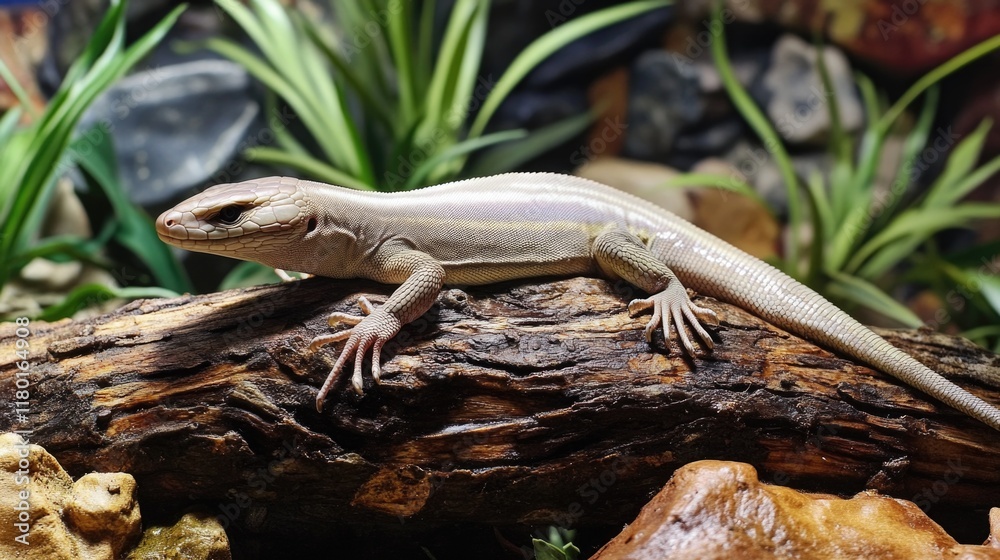 Poster a lizard sits on top of a log in nature
