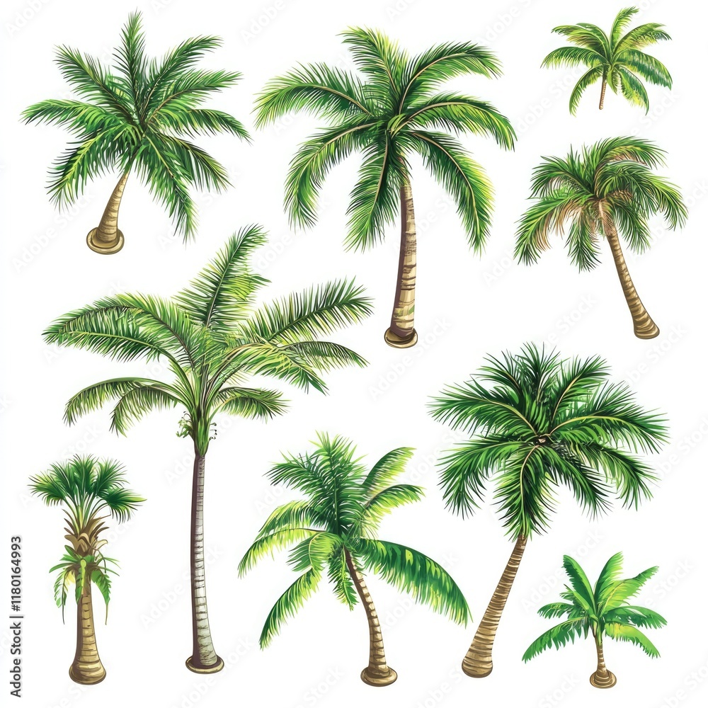Aufkleber A group of palm trees on a clean and simple white background, ideal for branding or design projects