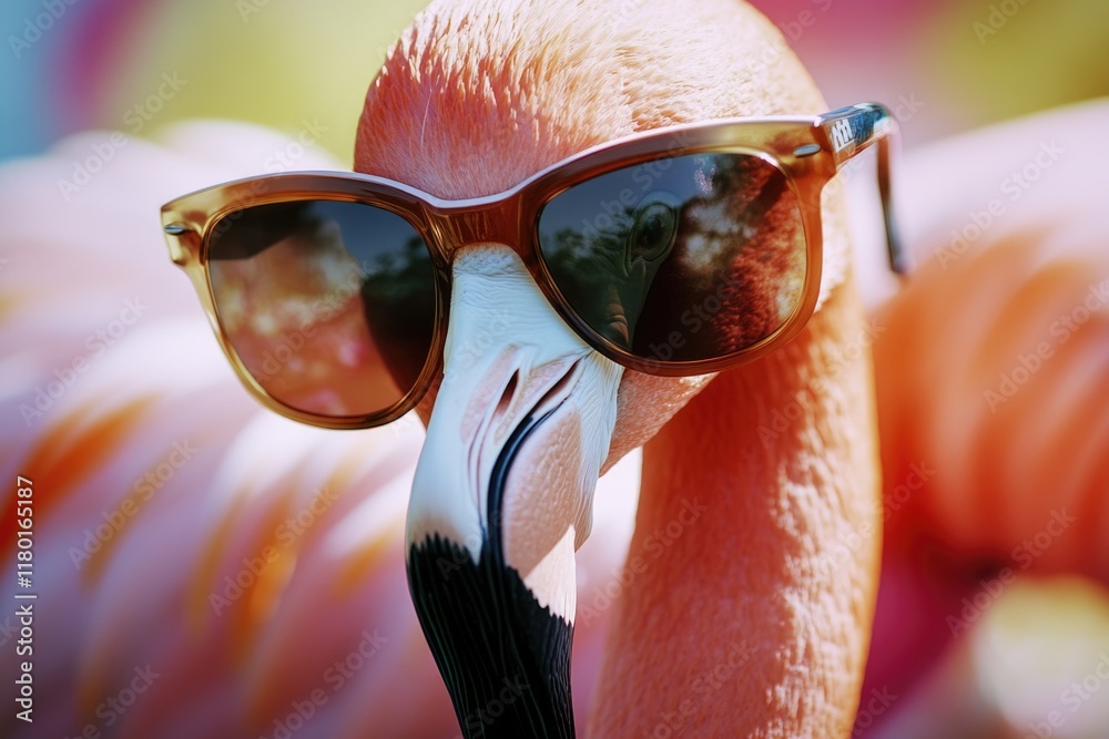 Aufkleber a unique and quirky photo of a flamingo wearing sunglasses, perfect for adding a touch of humor or w