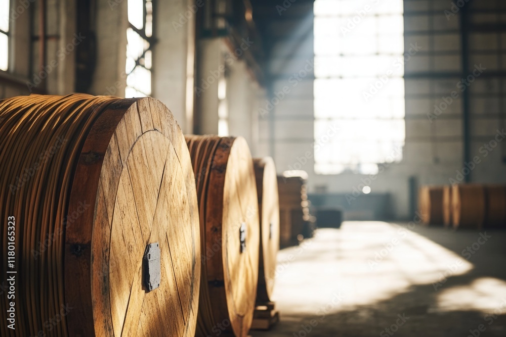 Poster rows of wooden barrels stored in a building