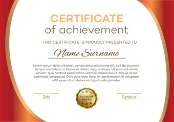 Stylish modern red certificate vector design template.