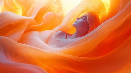 Obraz premium Abstract image person in glowing cocoon with flowing shapes