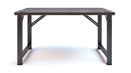 A black metal table with a white background
