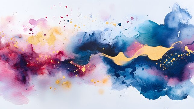 Abstract Watercolor Painting With Gold Accents