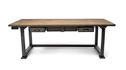 A wooden table with two drawers on each side