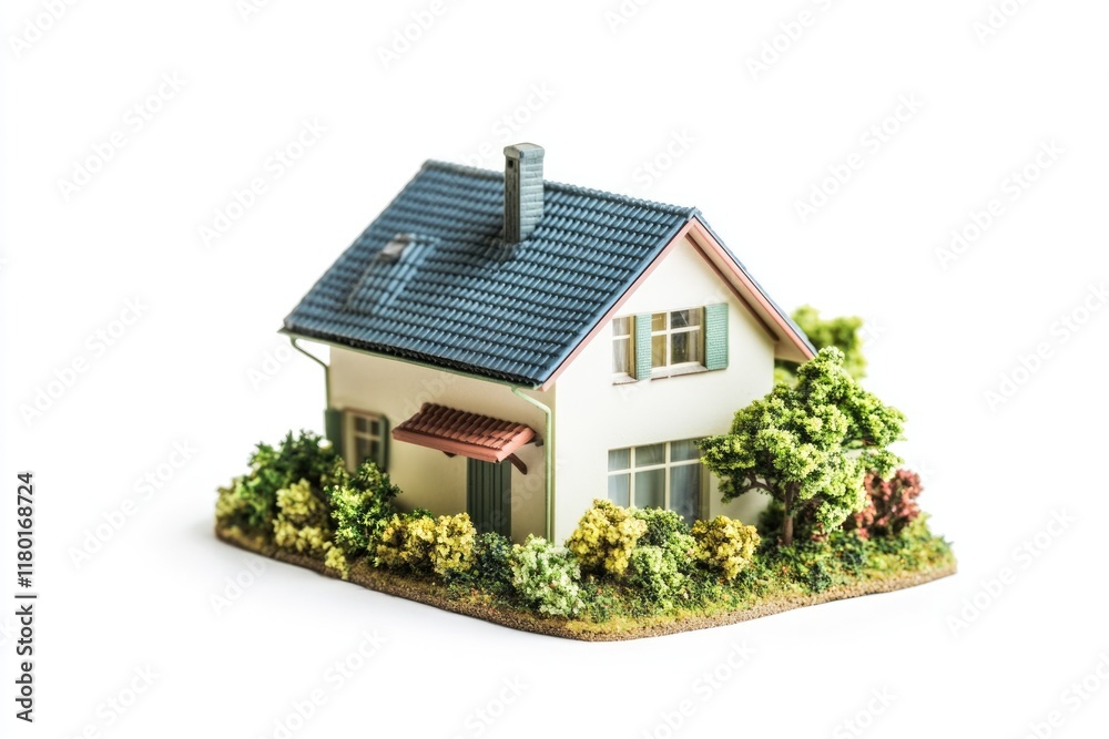 Poster A simple 3D model of a house on a white background, ideal for architecture and design concepts