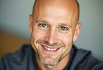 Fototapeta premium Portrait of a bald man with a warm and friendly smile