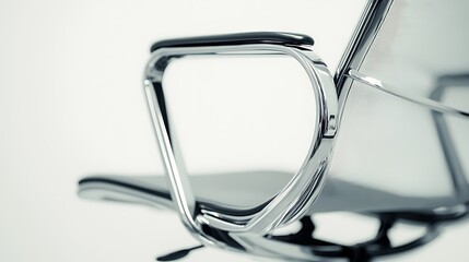 A silver chair with a black armrest