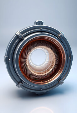 Fusion reactor. Toroidal chamber with a magnetic coil. device for carrying out a controlled thermonuclear reaction. 3d render, with white tones