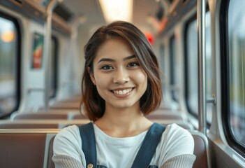 Relaxed female passenger in a train