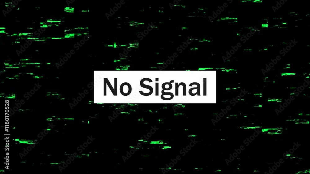 Poster no signal retro vhs glitch effect with tv static distortion and analog noise interference.