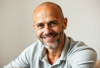 Fototapeta premium Bald man with a gentle smile and calm expression