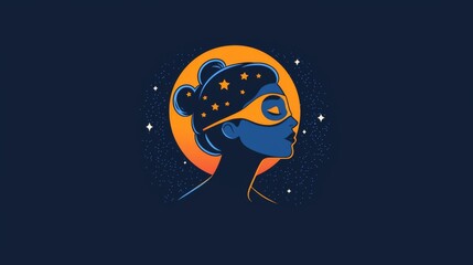 Fototapeta premium Relaxation icon with person wearing moon and stars sleep mask