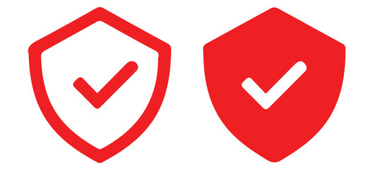 Tick mark approved with shield icon. Shield. Icon with reflection on white background. © Icon Design 