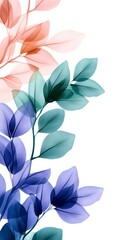 Dynamic spring abstract with swirling floral patterns in pastel purples pinks and greens over a clean white background 