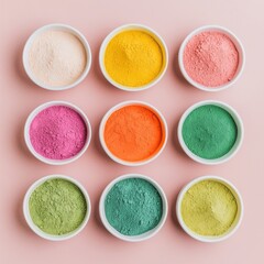 Fototapeta premium Pastel Holi Colors in Ceramic Bowls – A Celebration of Vibrant Traditions 22