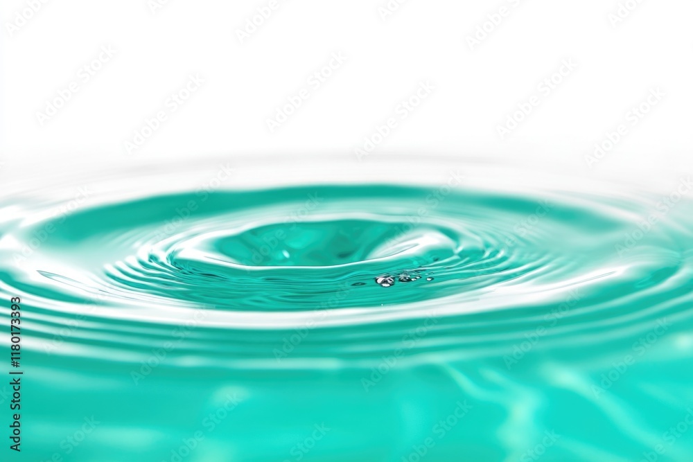 Poster a detailed shot of a single water droplet floating on the surface of a pool