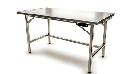 A silver table with a black base