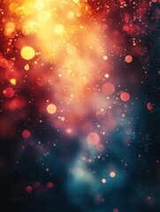 Abstract Background with Vivid Bokeh Lights, Red, Orange, and Teal Color Palette