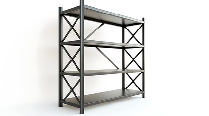 A black metal shelf with three shelves